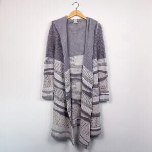 Dune Studios Italy Long Line Striped Knit Hooded Cardigan Sweater Large